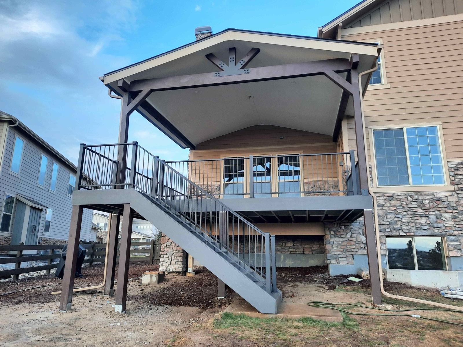 Covered deck with gable roof